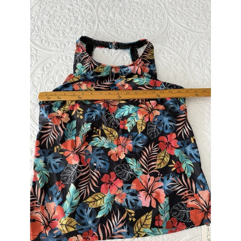 Holipick Women's Red Floral Swim‎ Tankini Top Polyester, Spandex Size Large